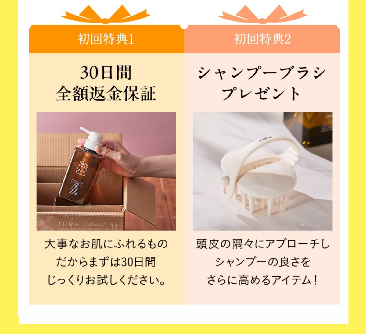 30日間全額返金保証＆シャンプーブラシ