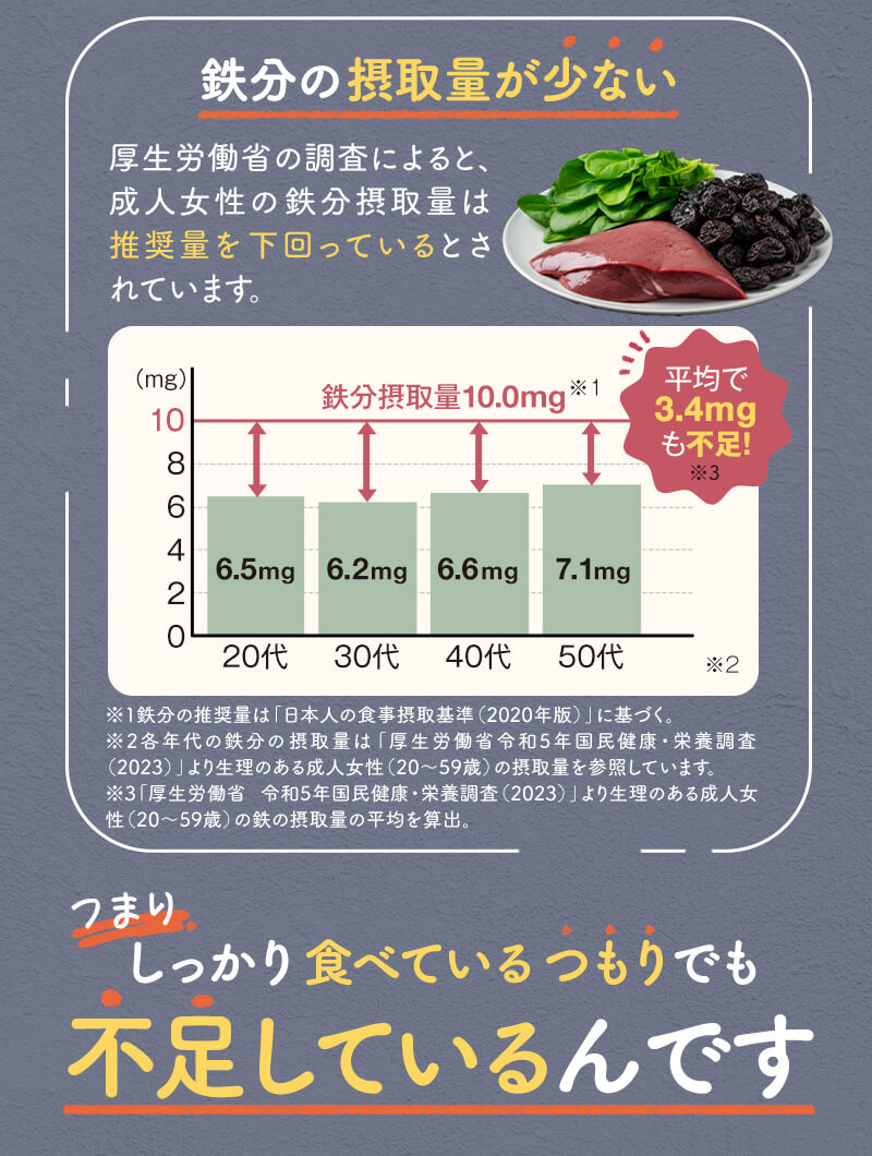 鉄分の摂取量が少ない