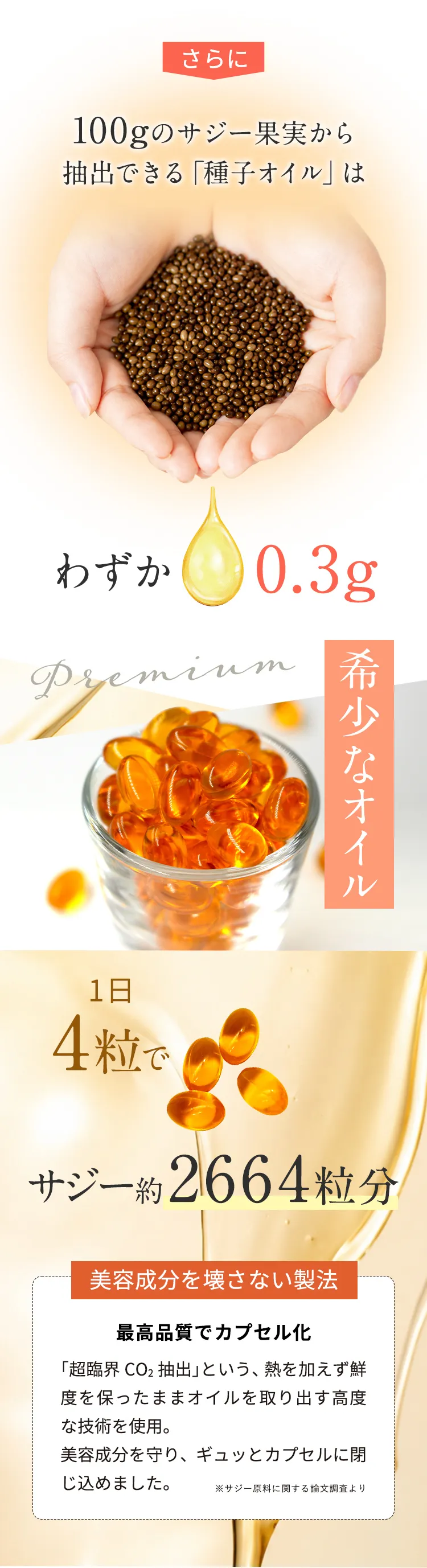 種子オイルはわずか0.3ｇ