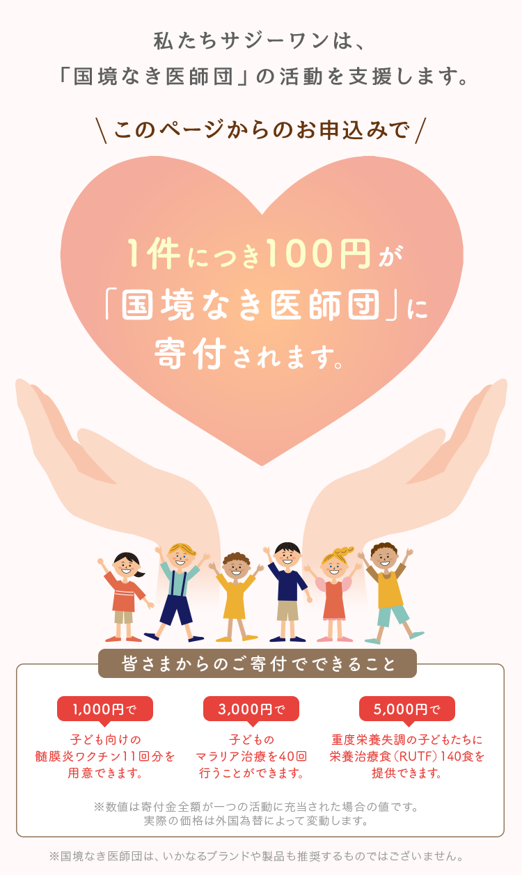私たちサジーワンは、「国境なき医師団」の活動を支援します。