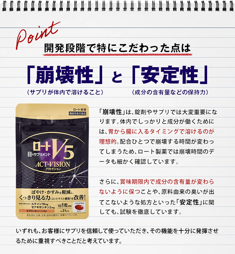 開発段階で特にこだわった点は「崩壊性」と「安定性」。