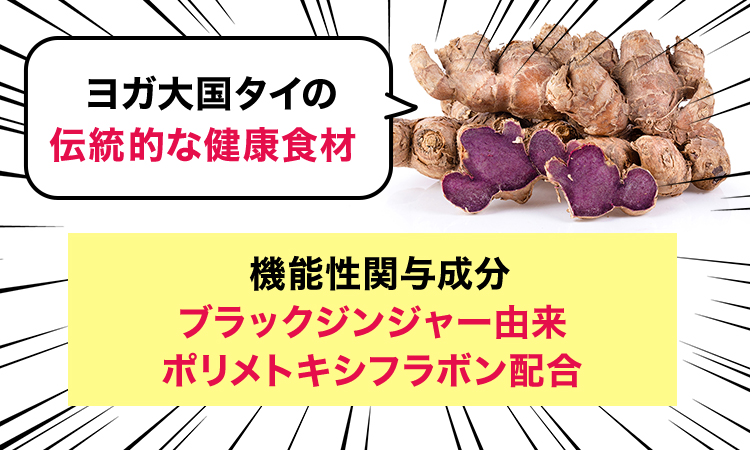 ヨガ大国タイの 伝統的な健康食材 機能性関与成分ブラックジンジャー由来ポリメトキシフラボン配合