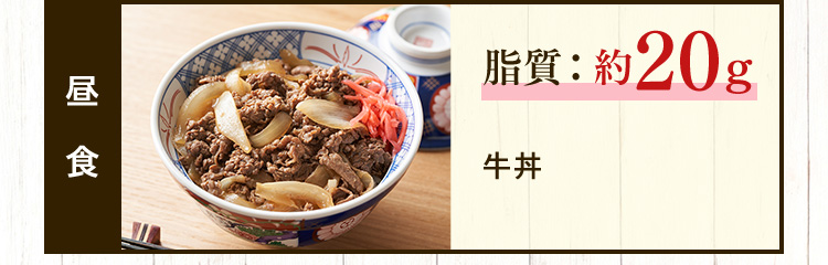 昼食 脂質：約20ｇ 牛丼