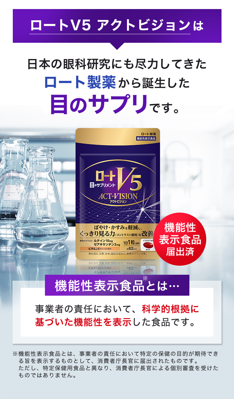 ロートV5 アクトビジョンは 日本の眼科研究にも尽力してきた ロート製薬から誕生した 目のサプリです。