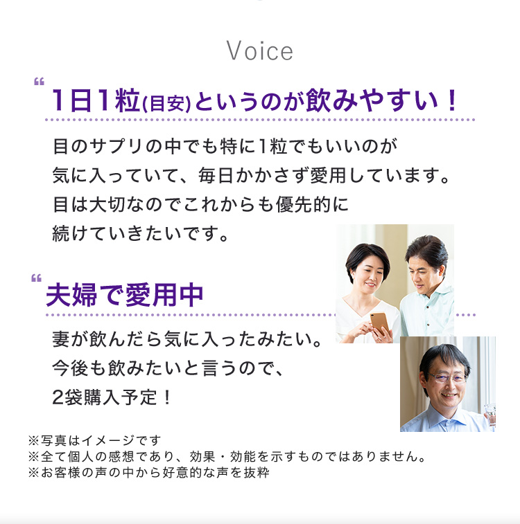 Voice 1日1粒(目安)というのが飲みやすい！夫婦で愛用中
